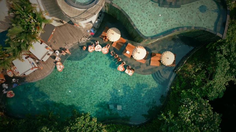 Aerial view of a luxury safari lodge pool in the Eastern Cape