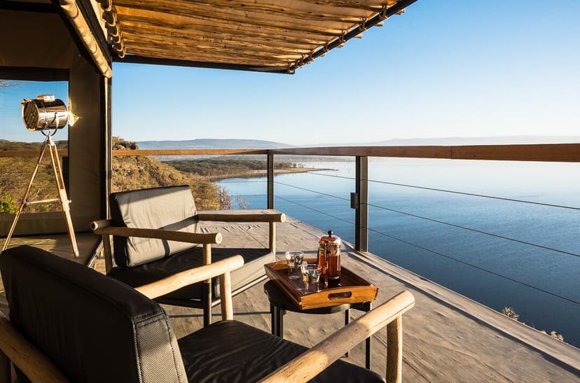 Glass-fronted suite with infinity pool at The Cliff Nakuru