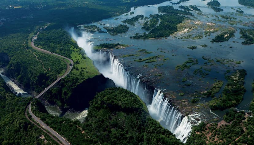 Aerial view of Victoria Falls and the gorge